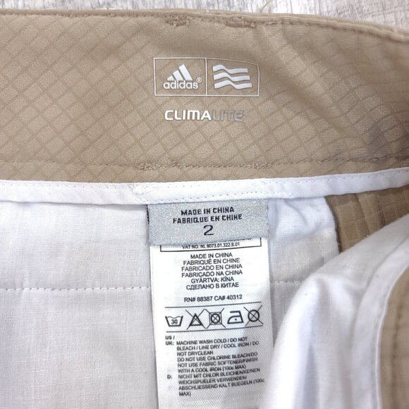 Adidas Womens 3 Stripe Golf Shorts Size 2 Beige ClimaLite Performance Capri - Picture 6 of 8